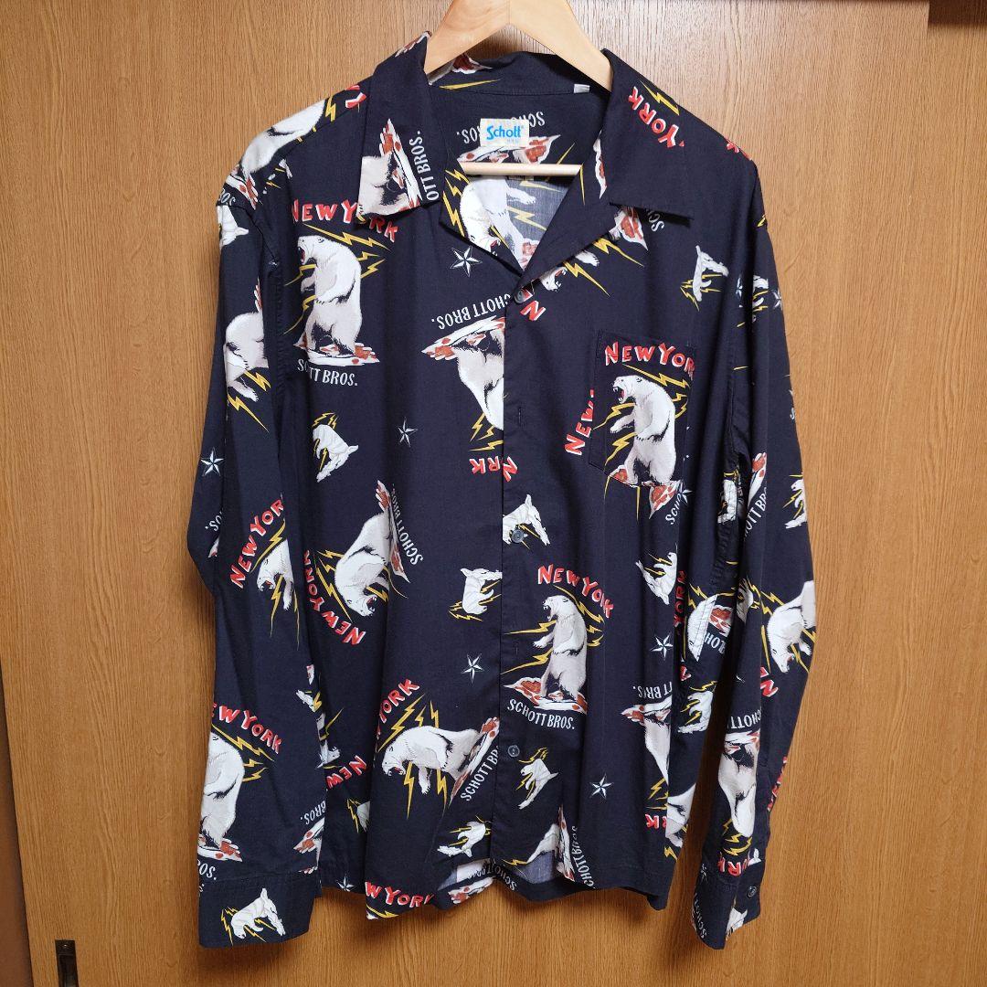 Schott XL 長袖 シャツ レーヨン 総柄 Schott/ショット/ZEBRA RAYON SHIRT/ゼブラ レーヨンシャツ（シャツ