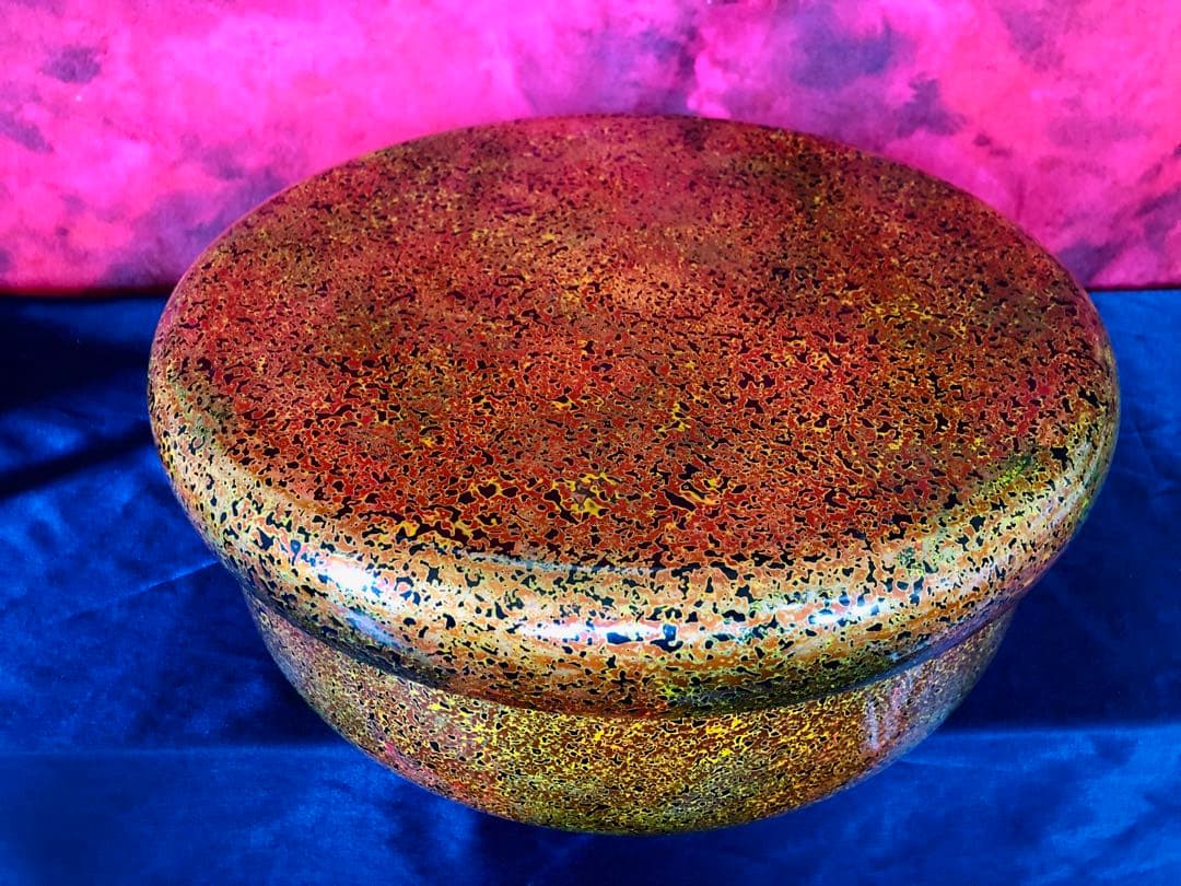 絢爛！瑠璃色おひつ ・茶櫃・漆器・茶碗入れ・収納箱★モダン・レトロ・ヴィンテージ 茶びつ 茶櫃 日本製 紀州塗り 紀州漆器 32cm 10.5寸 ゴトウ ななこ