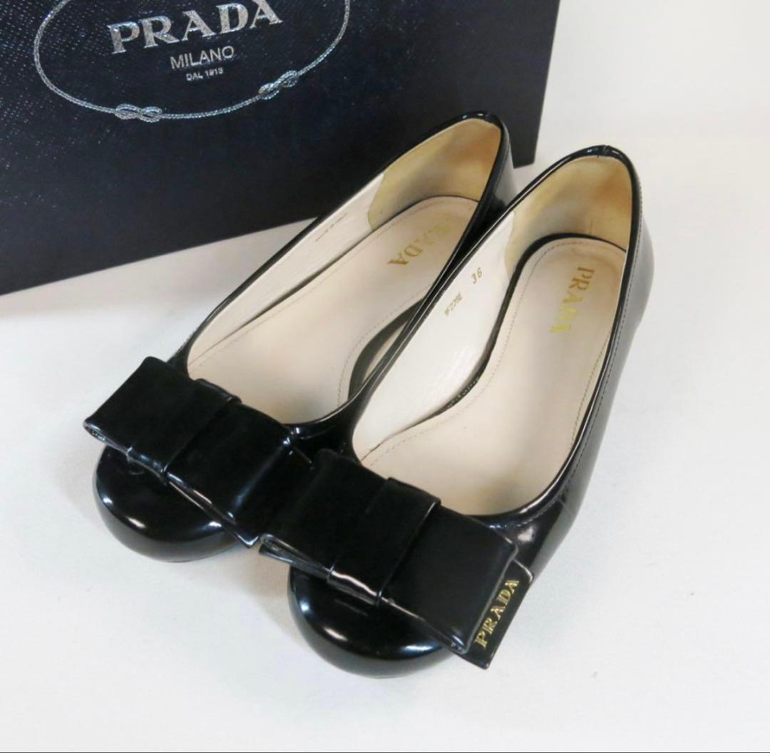 【プラダ】PRADA|36|23㎝|リボンパンプス|黒|i1401