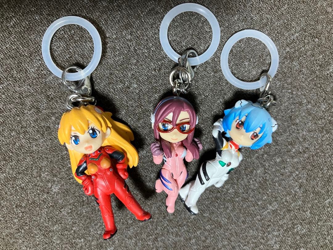 美品】エヴァンゲリオン ストラップ3種 めじるしアクセサリー付替