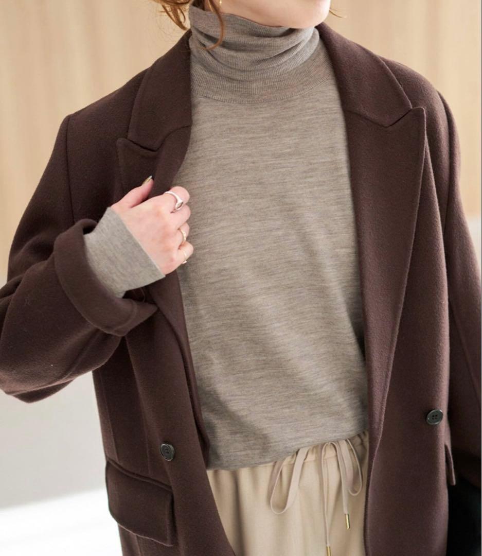 【新品】Spick & Span 18Gタートルネックプルオーバー ベージュA