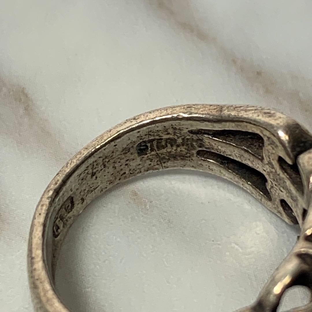 90s A&G フレアリング シルバー925 刻印 クロス 存在感 指輪 17号