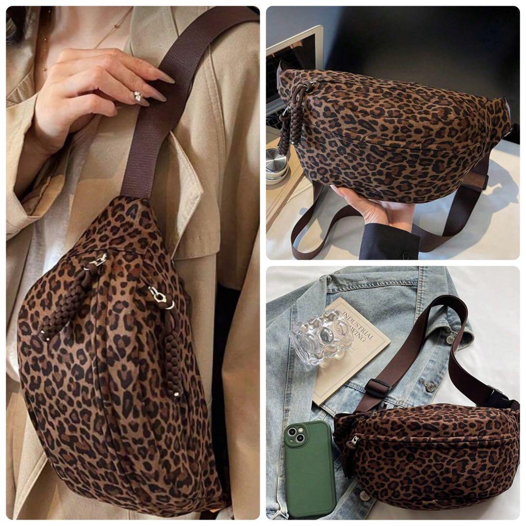 新品 大人の豹柄 レオパード スエード調 ボディバッグ ウエストポーチ