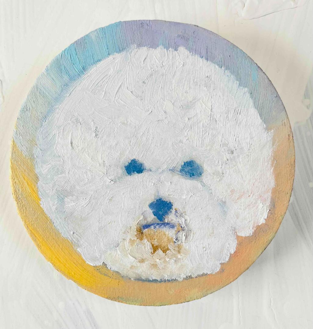 油彩 絵画 『ビジョンフリーゼの肖像20261』原画 丸形 直径15cm 絵画