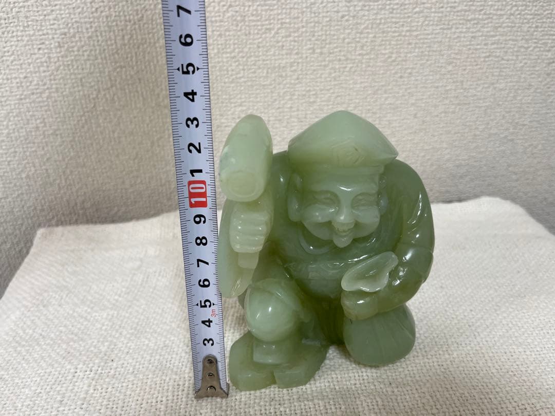 翡翠 玉 緑石 恵比寿 大黒天 2体 台座付 中国 七福神 3.7kg 像 置