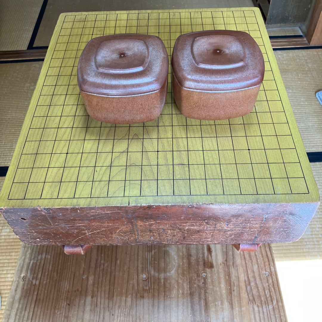 地榧三寸五分　脚付碁盤　硝子碁石　ブラ碁簀