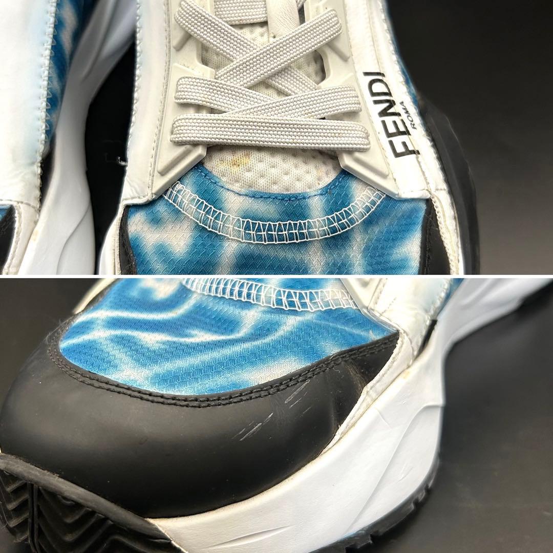 極美品】フェンディ FLOW スニーカー サイドジップ ズッカ メンズ 青