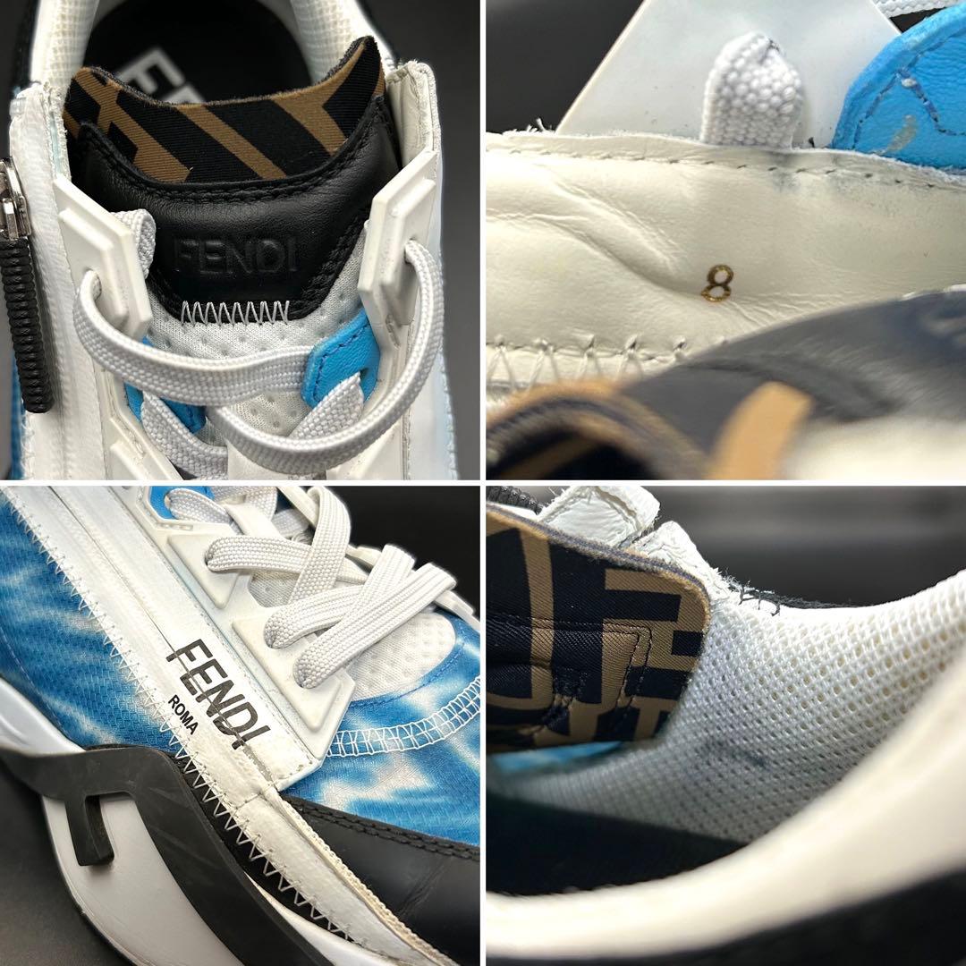 極美品】フェンディ FLOW スニーカー サイドジップ ズッカ メンズ 青
