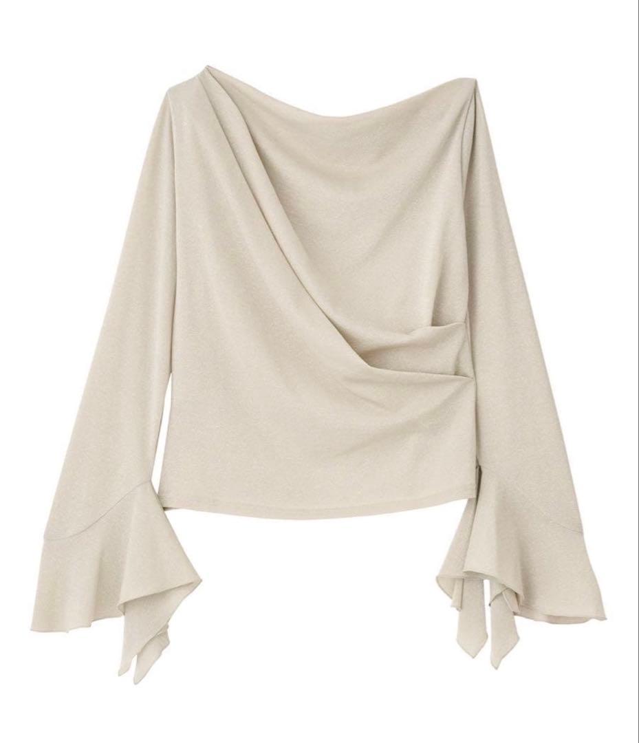 Aimeine エメイン ドレープネックカフススリーブトップス