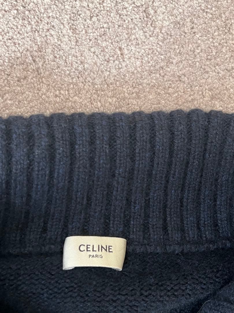 CELINE セリーヌ カシミヤニット ネイビーM ※補修箇所あり エディ