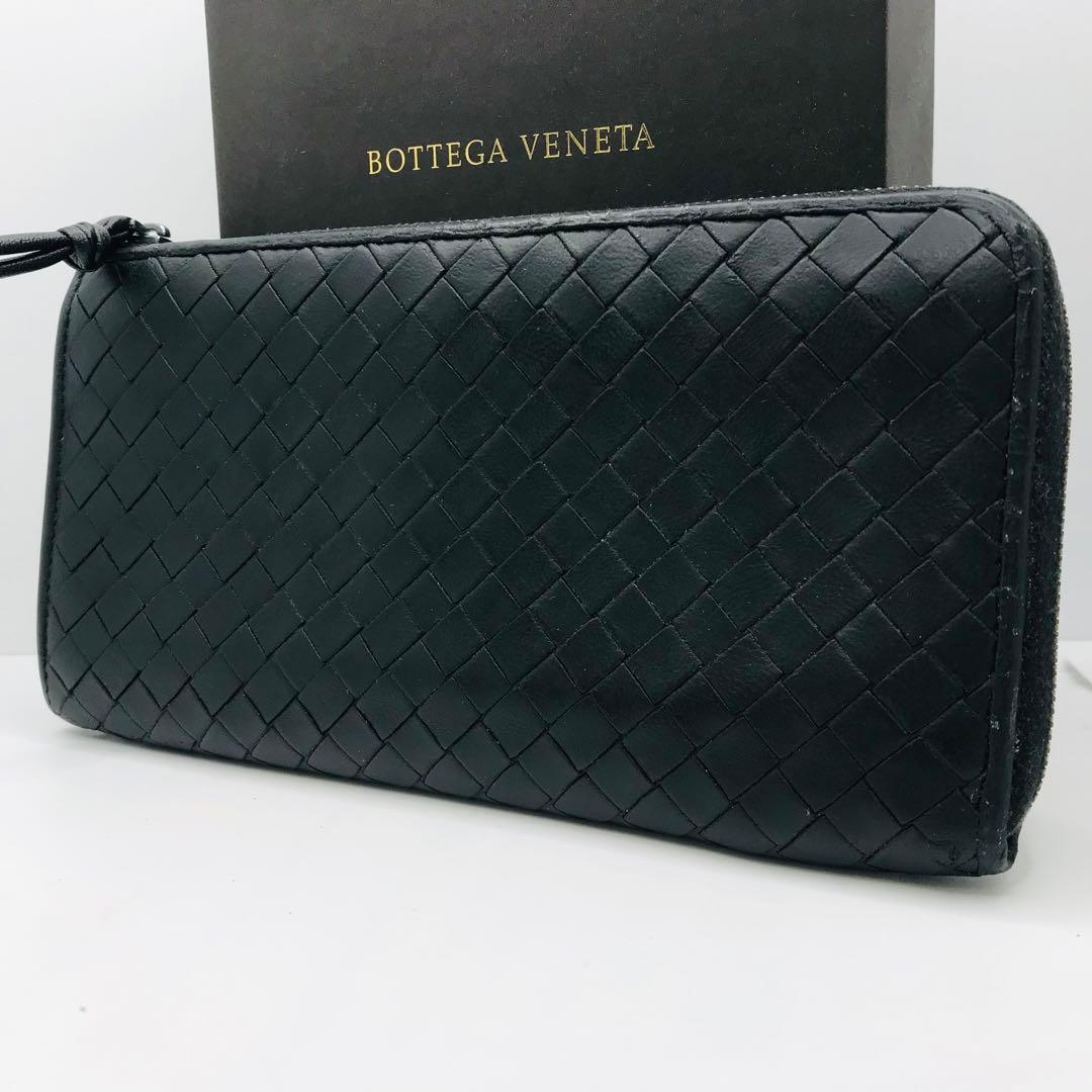 ボッテガ ヴェネタ✨イントレチャート 長財布 L字ファスナー 黒 ブラック BOTTEGA VENETA（ボッテガ・ヴェネタ） L字ファスナー長財布 689526