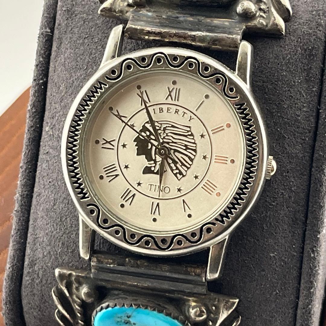 【希少】　インディアンジュエリー　時計　クォーツ　925 ターコイズ ヴィンテージ時計 スリーピングビューティターコイズ インディアン