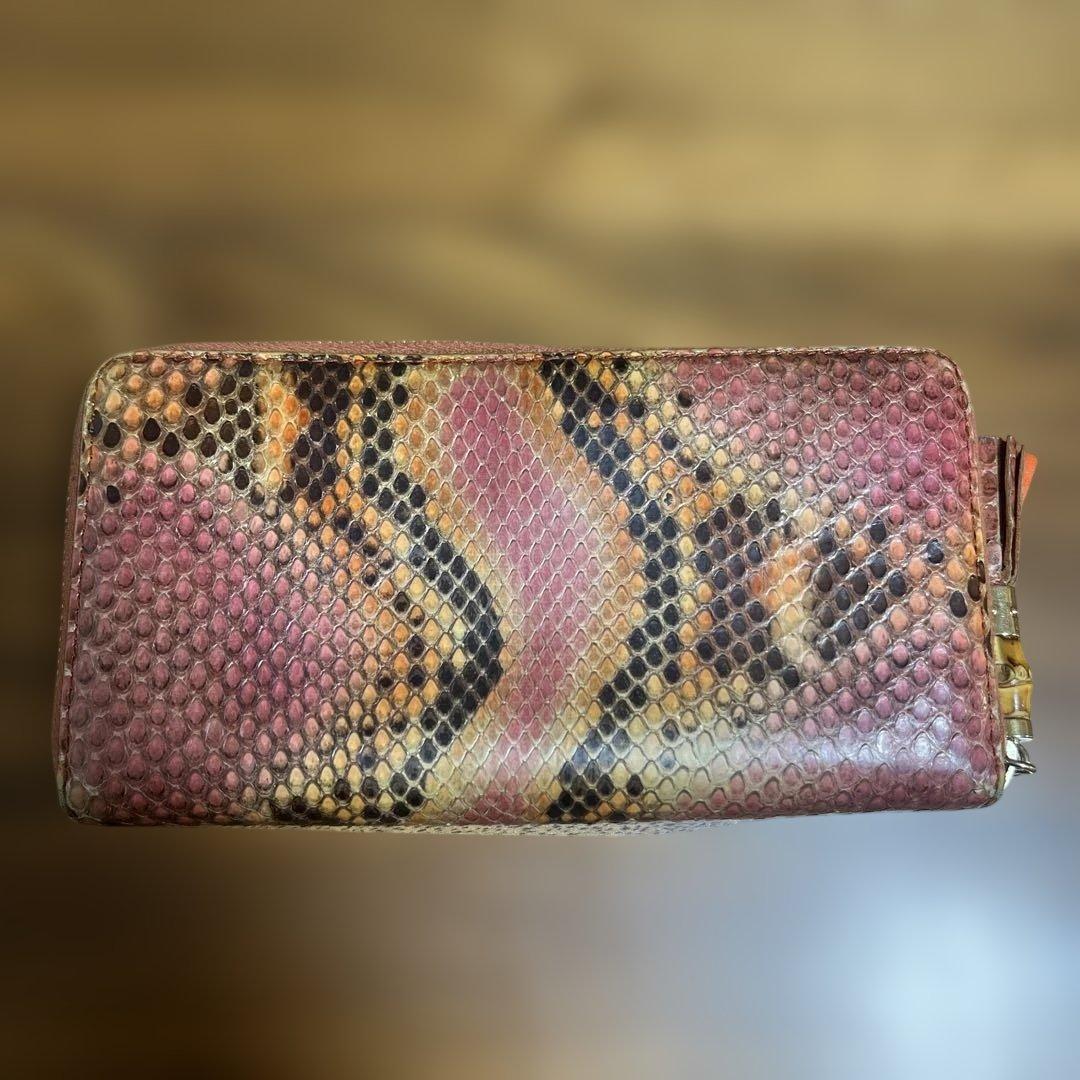 美品！グッチ 長財布 パイソン バンブー チャーム タッセル オレンジ