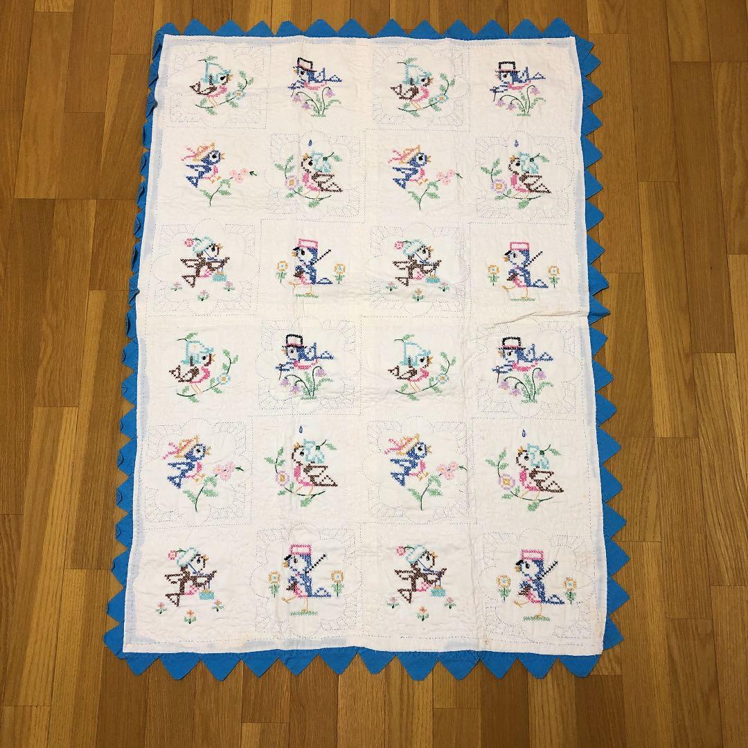 アンティークキルト  刺繍  レトロ　昭和