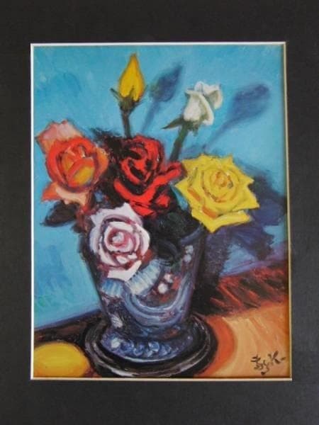 小山敬三、バラ、超希少額装用画、新品額装付