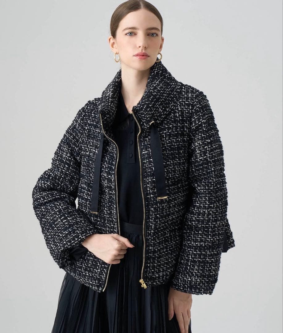 ANAYI リングツイードスタンドダウンコート 38 ブラック