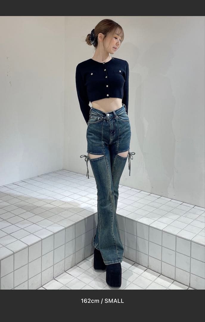 RESEXXY カットアウトリボンデニムパンツ ブルー XS