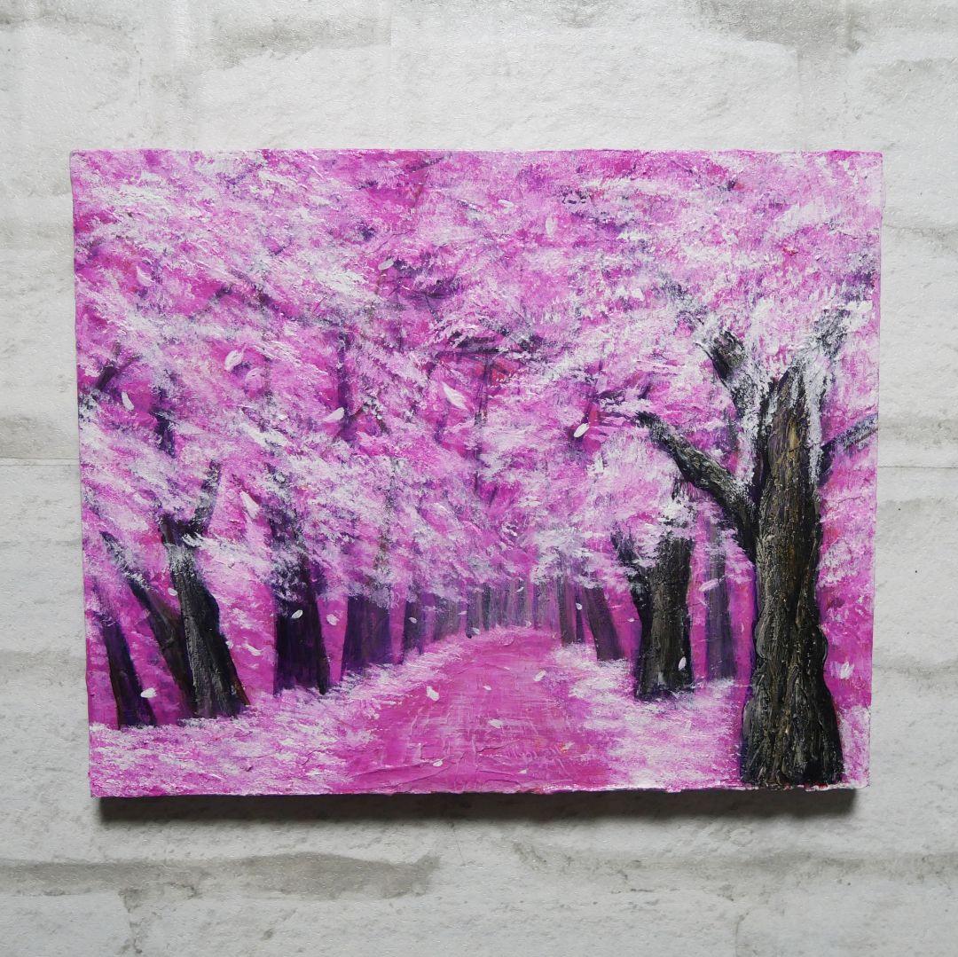 油絵 油彩 油彩画 絵画 絵【桃色の桜の道】 油絵 絵画 【桜並木の道】 絵画 HR 通販 15554172｜Creema(クリーマ