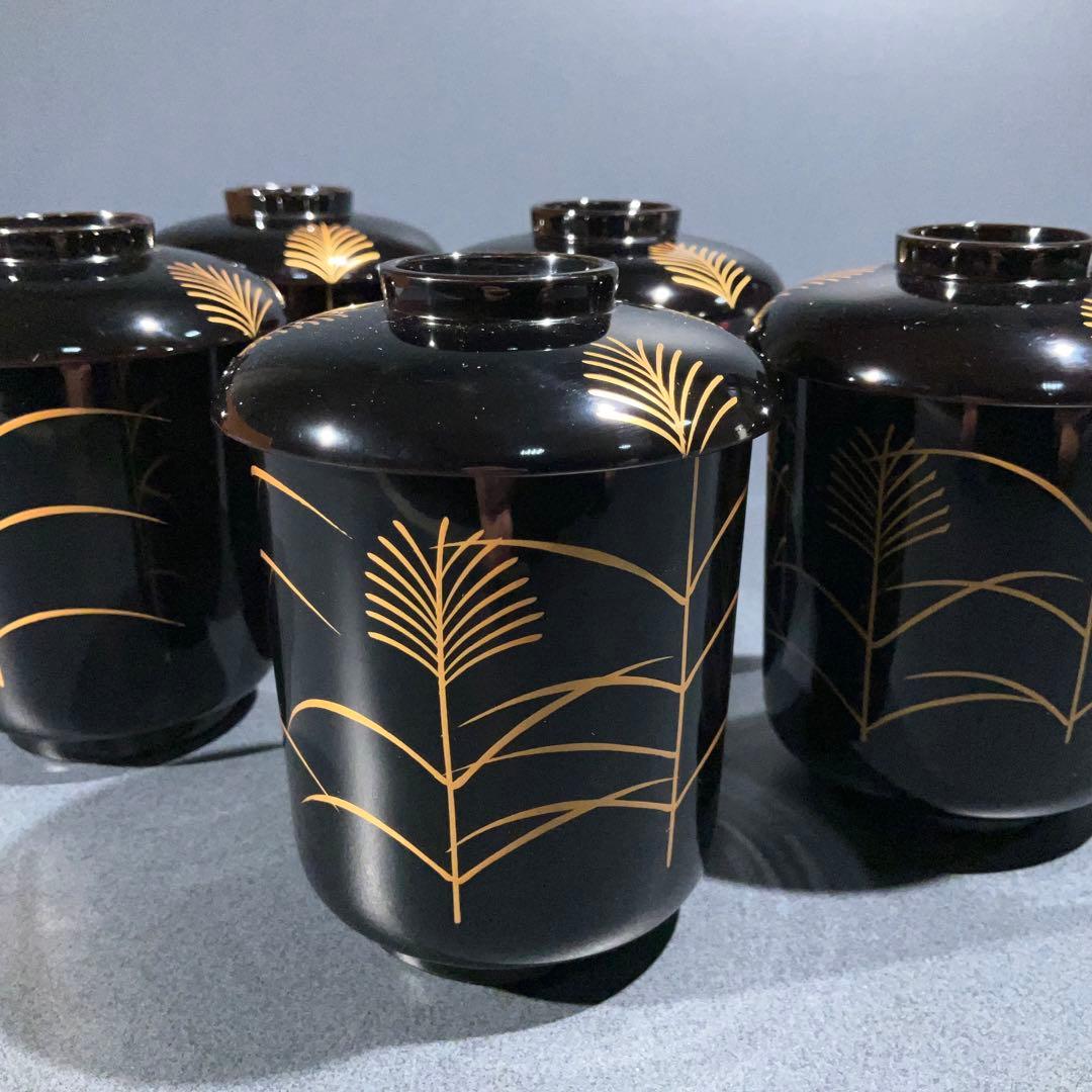 輪島塗吸物椀５客　すすき文　一口椀　箸洗い　箱入　R1002ダN2