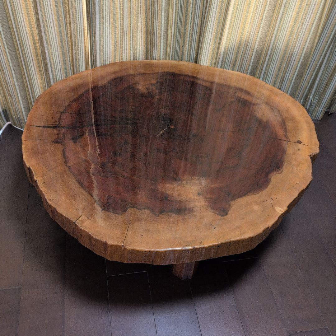 【高級】一枚板輪切り座卓　大株丸太1本木　年輪　天然木 光沢仕上げ