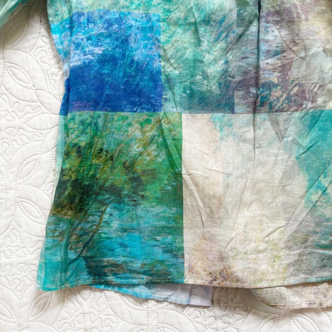 現行 レリアン ブラウス 11号 シアー素材 バンドカラー パッチワーク風