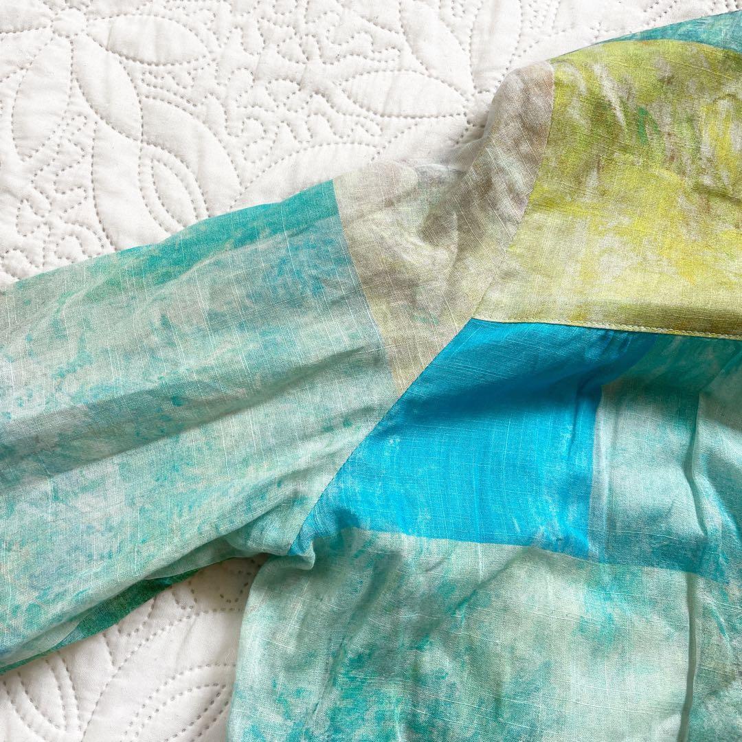 現行 レリアン ブラウス 11号 シアー素材 バンドカラー パッチワーク風