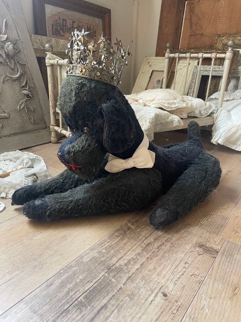 フランスアンティーク　黒　プードル　犬　ぬいぐるみ　アンティークベア　のお友達に
