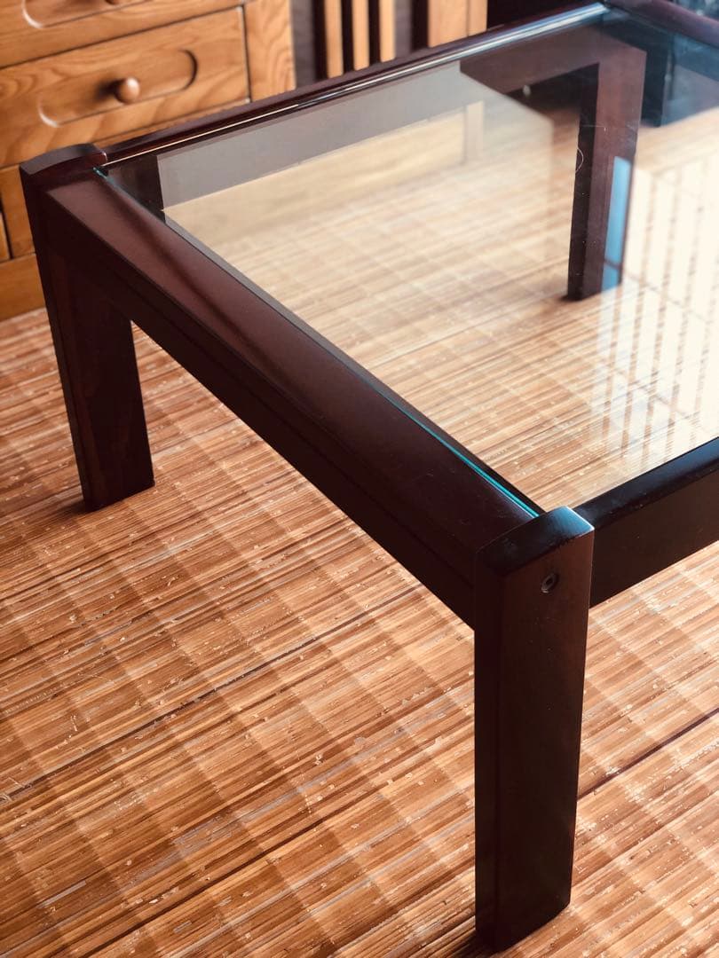カリモク家具 希少オールド ガラステーブル／ローテーブル／昭和レトロ