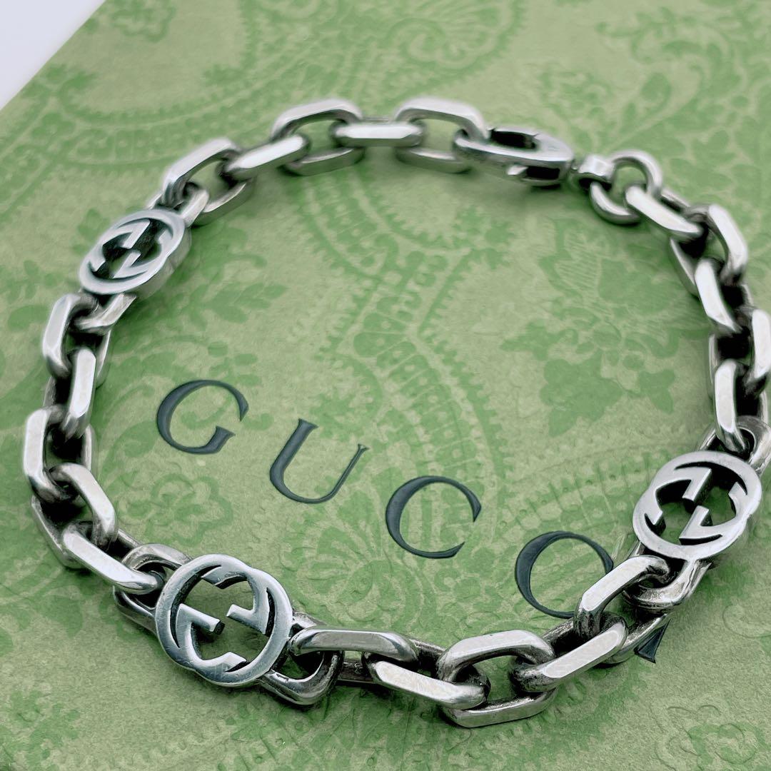 GUCCI　インターロッキング　ブレスレット　17号　シルバー チェーン