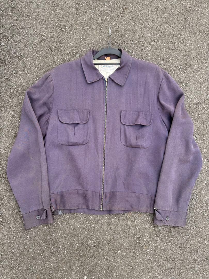 き*君様 50s Sears レーヨンギャバジャン 茄子紺　ハンドステッチ ロカ