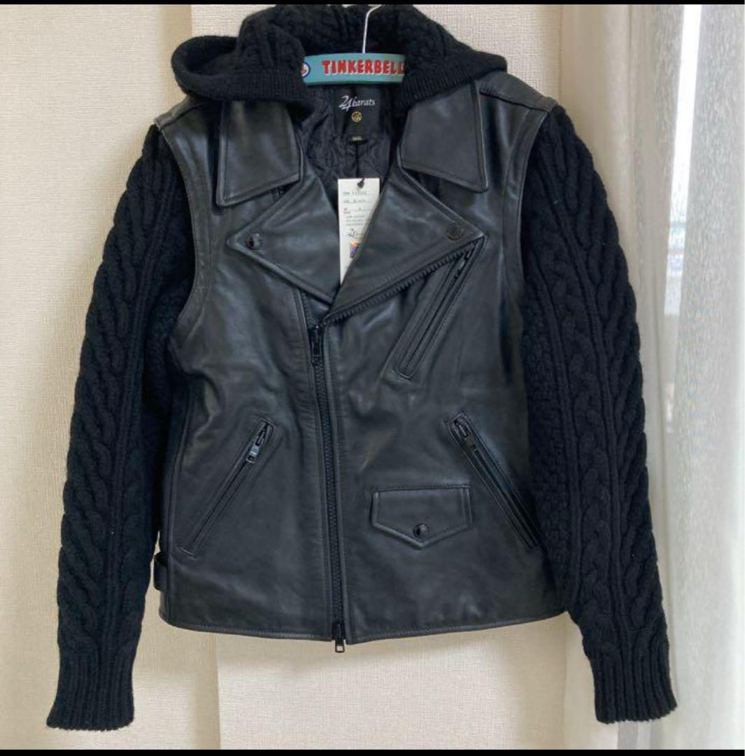 85新品/24Karats レザー×ニット ジャケットSライダースジャケット