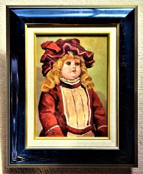 谷上信博 帽子の人形 西洋人形（ビスクドール）F４号 油絵 直筆サイン