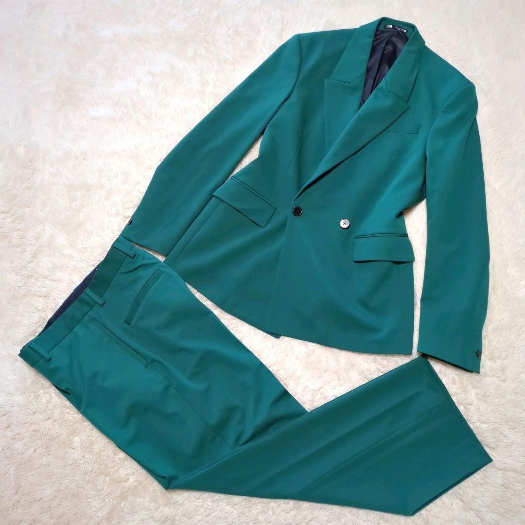 美品！ZARA ワイドシルエットダブルスーツセットアップ M グリーン