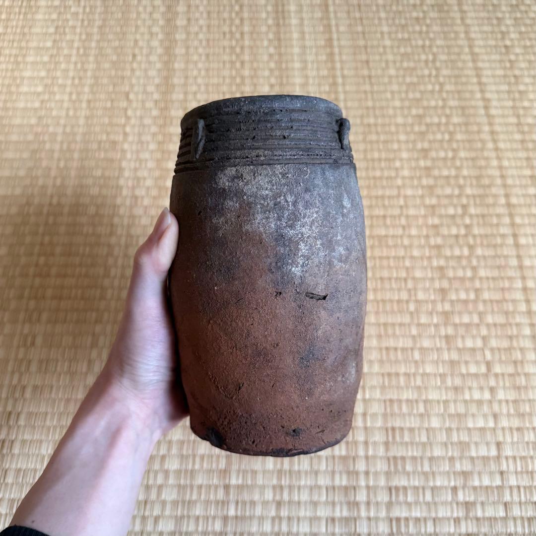 南蛮 能野焼 筒花入 旅枕 壺 江戸時代 種子島焼 南蛮焼 古薩摩 古美術