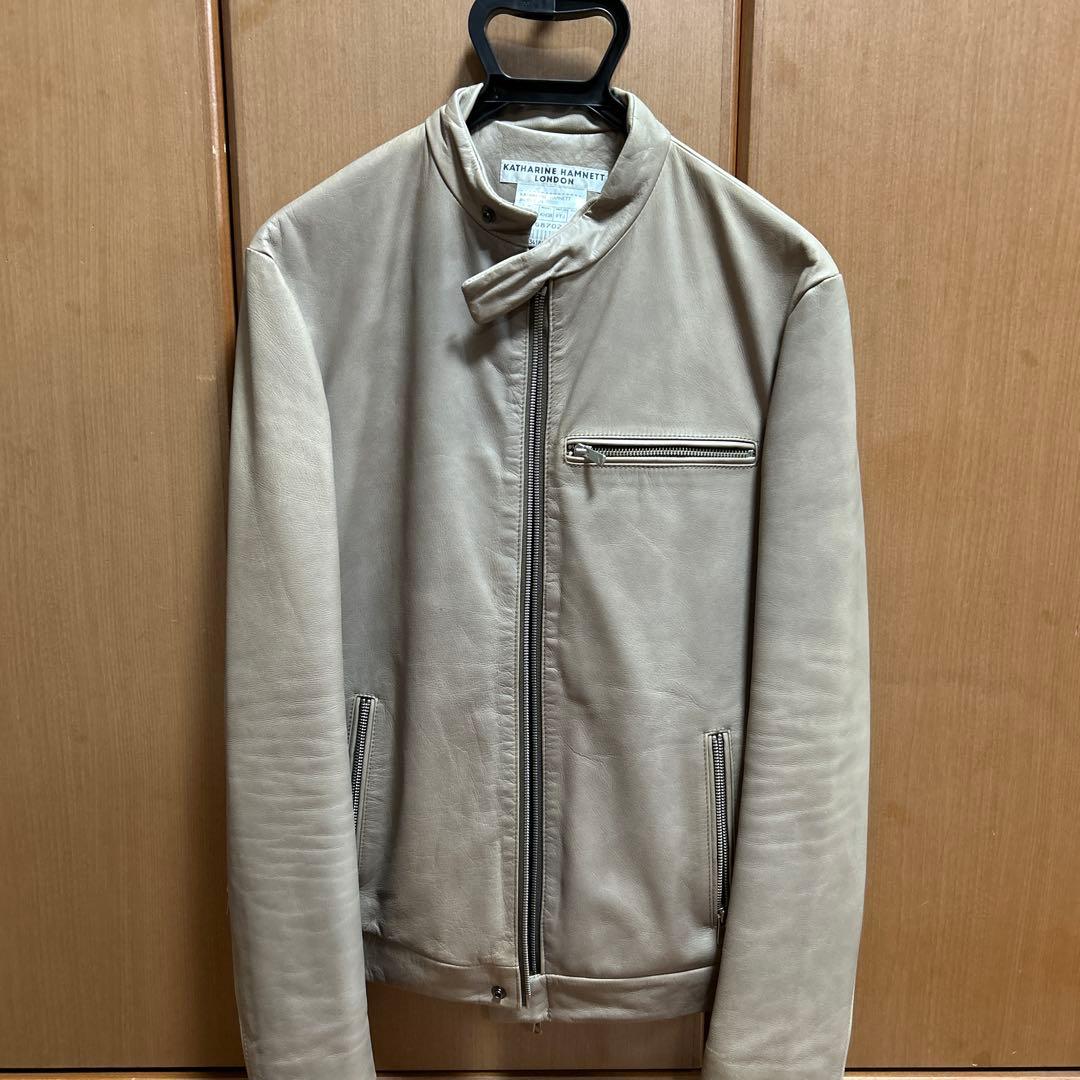 キャサリンハムネット　シープレザーシングルライダースジャケット　Lサイズ SHEEP LEATHER/シープレザー シングルライダースジャケット｜メンズ