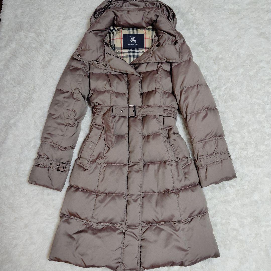 極美品 バーバリー ロンドン ダウンコート ピンクグレージュ 38 ノバチェック