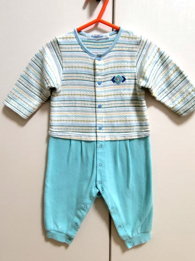 familiar ロンパース 70 水色ストライプ 春服 男の子 女の子 - メルカリ