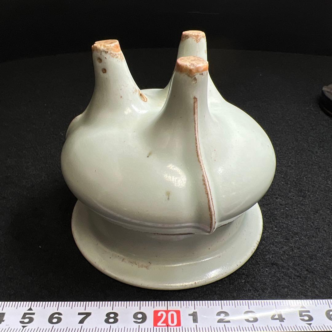 中国明時代 龍泉窯 白砡摘唐木台青磁香炉 木箱付 東Y8-0128☆2Fトカサ