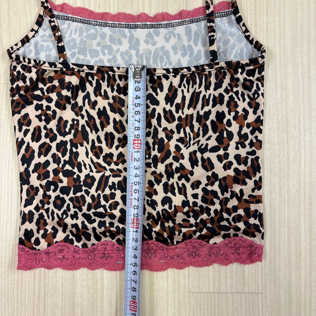 ヒョウ柄キャミソール ピンクレース付き y2k 平成ギャル 古着女子