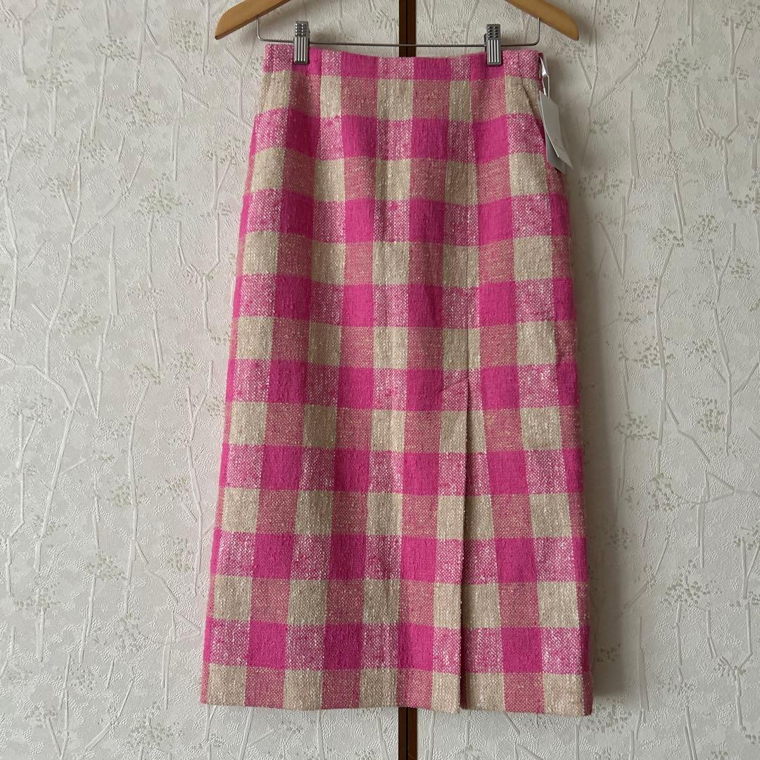未使用UNITED ARROWS BONOTTO スカート ロング チェック38 HUG.U（ハグユー） スカート ブロックチェック ロングスカート フレア