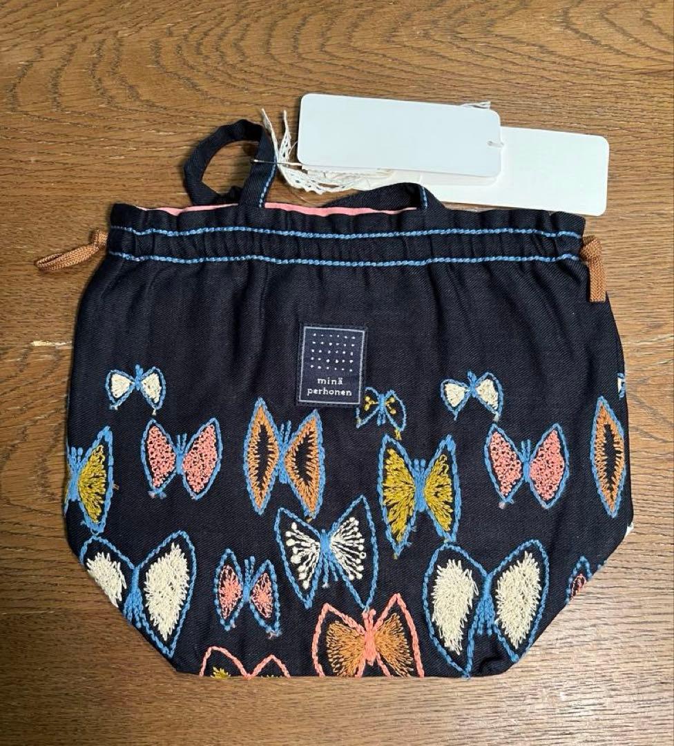 mina perhonen sky flower 巾着　ネイビーブルー ミナペルホネン sky flower スカイフラワー ポシェット navy ネイビー