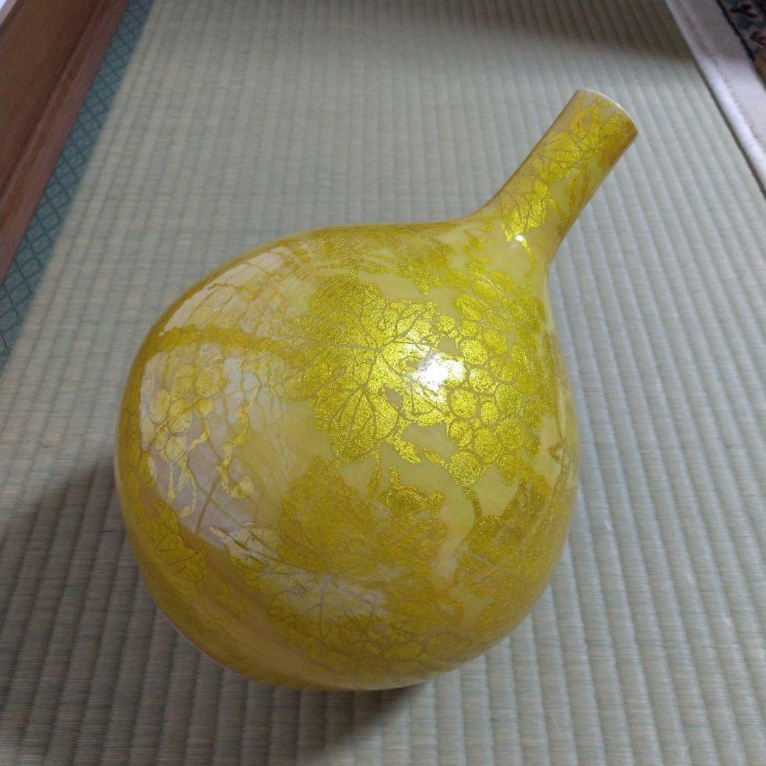 小野珀子 高さ約32cm 美術館級 釉裏金彩花壷 (葡萄図絵柄