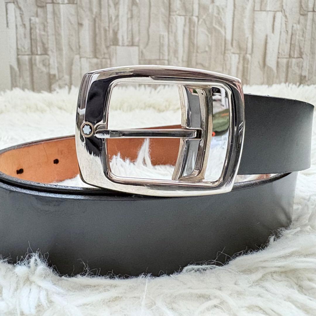 美品 モンブラン ベルト マイスターシューテック 純正ベルト　シルバー金具 黒 極美品&レア】モンブラン ベルト マイスターシューテック レザー