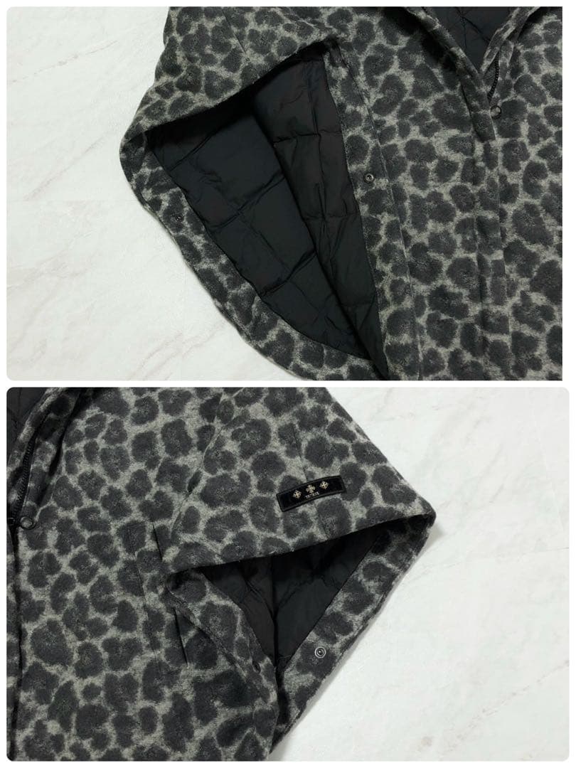 美品】TATRAS ダウン ポンチョ レオパード ロゴ グレー ケープ 02