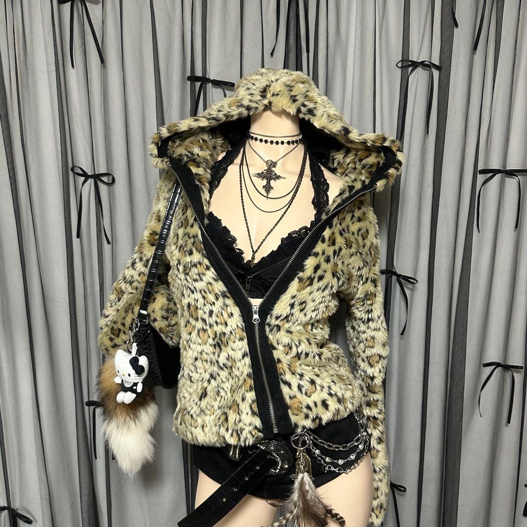 平成ギャル y2k ヒョウ柄 豹柄 ファーパーカー アウター お兄系