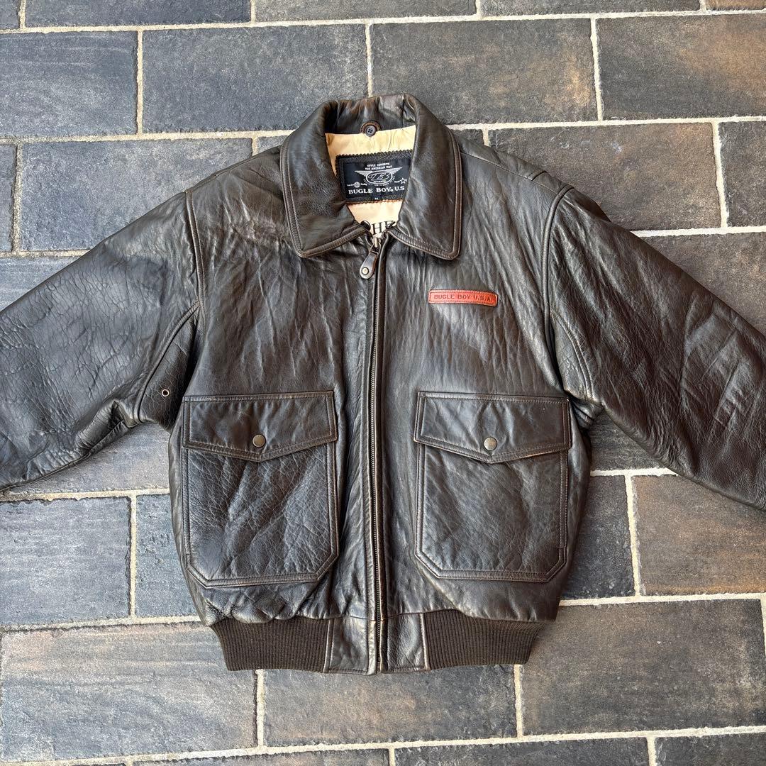 90s 短丈 レザージャケット A-2 vintage ブラウン 羊革 古着 - メルカリ