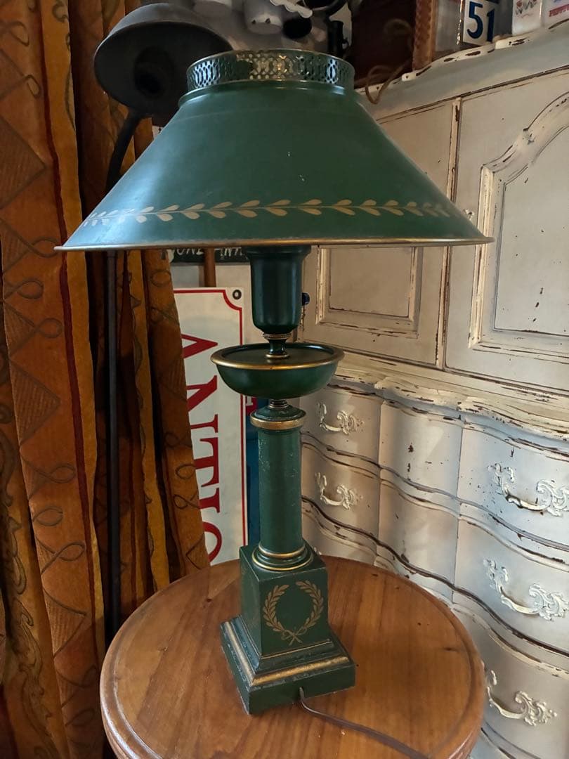 アンティーク　素敵な　グリーン　デスク　テーブル　サイド　ランプ　アメリカ　レア