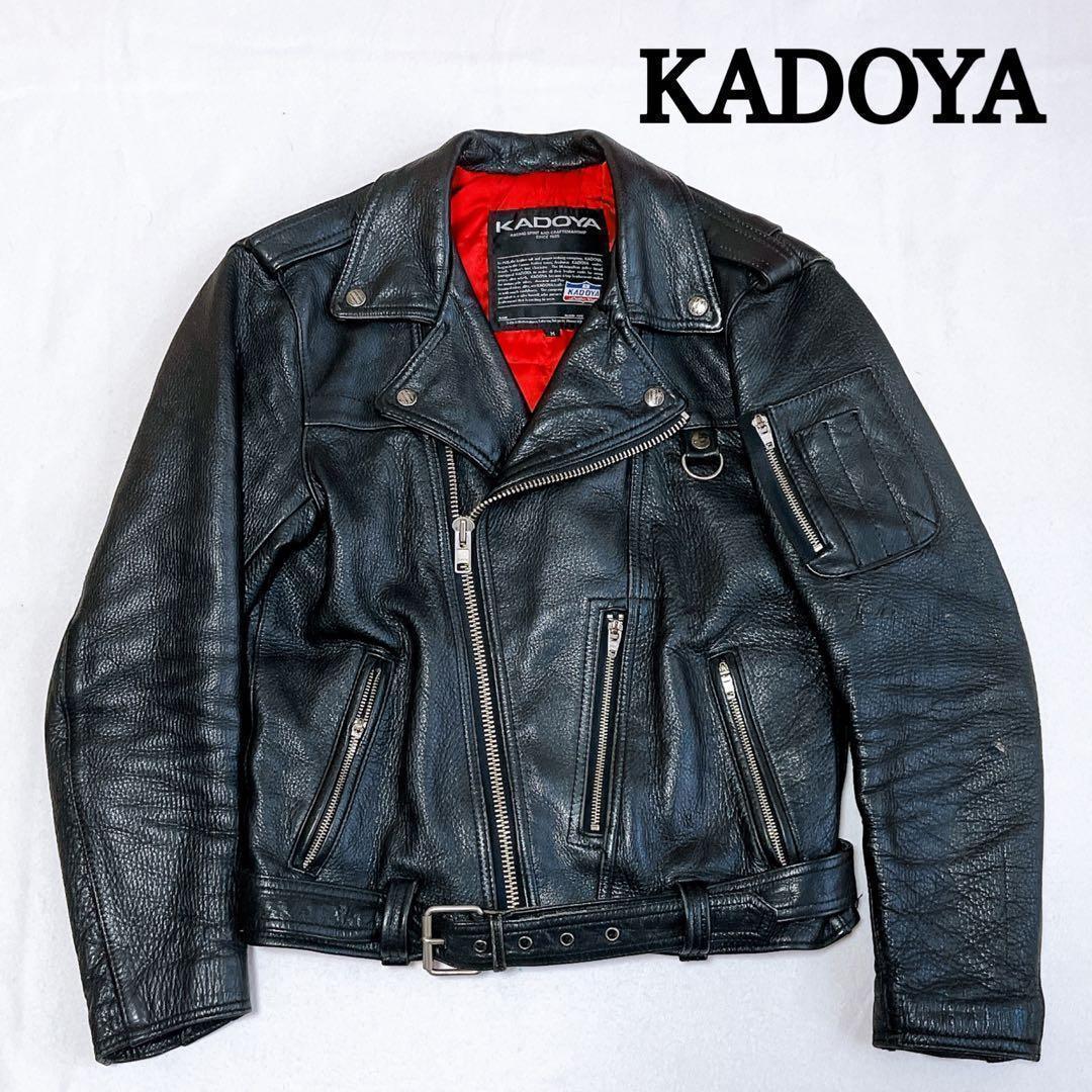 KADOYA ライダースジャケット カウレザー キルティング 黒 裏地赤 牛革