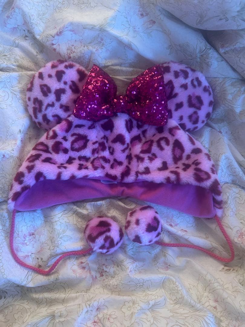 ディズニー ヒョウ柄 ファンキャップ ピンク ミニー リボン レオパード