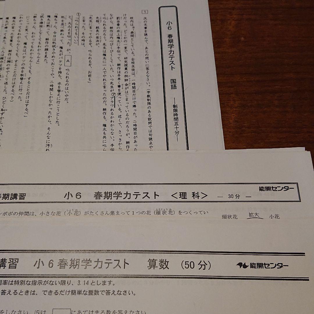能開センター 6年生 小6 春期講習 学力テスト 確認テスト - メルカリ